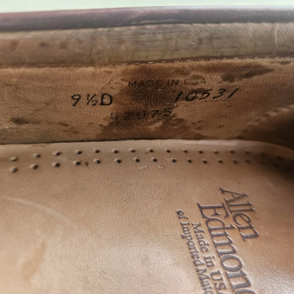 Allen Edmonds Penny Loafers Mens 9.5 D Burgundy‎ Leather 10531 Slip On USA Made - Picture 7 of 9